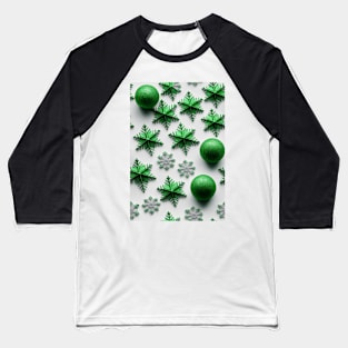 Christmas Seamless Pattern - Green Snowflakes #7.3 Baseball T-Shirt